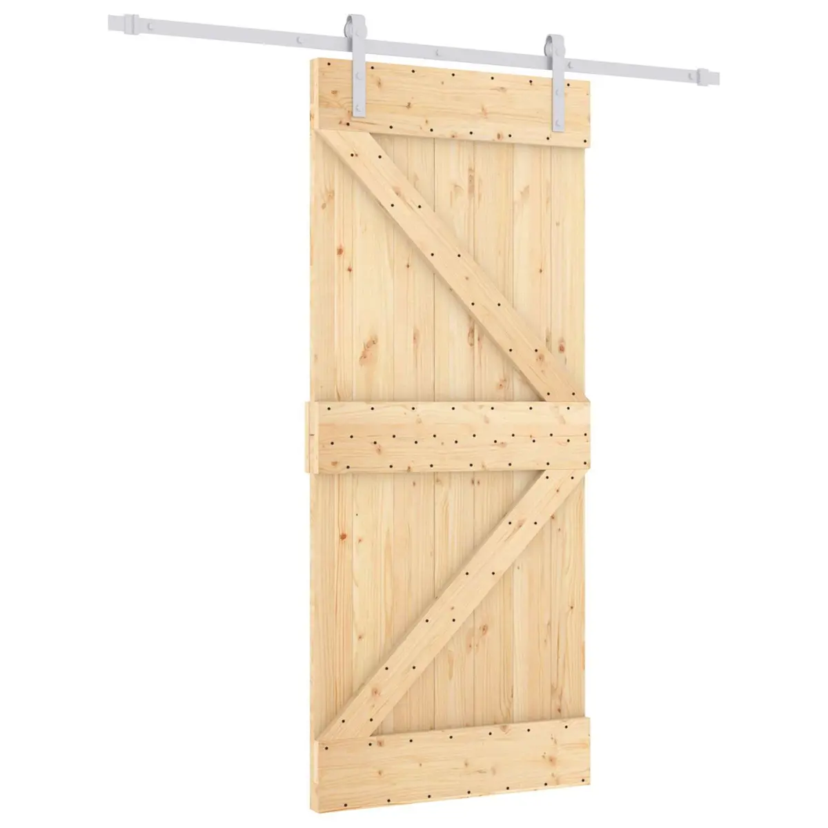 Sliding Door Solid Pine Wood Natural White 90 x 210 cm Modern Interior Space