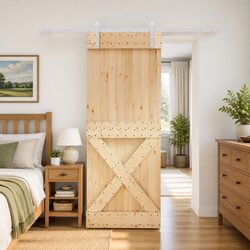 Sliding Door Natural White 80x210cm Solid Pine Wood Space-Saving Modern Interior