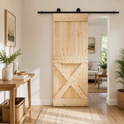 Brown Natural Wood Sliding Door - Dimensions: 80 x 210 cm