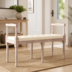 Linen Bench Dimensions: 110x40x70 cm, Beige Upholstery