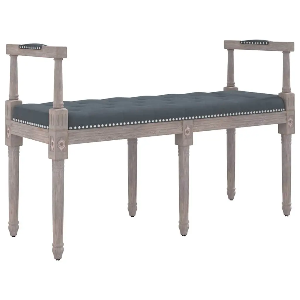 Bench Velvet Upholstery Grey Tufted Seat Wooden Legs Entryway Living Room