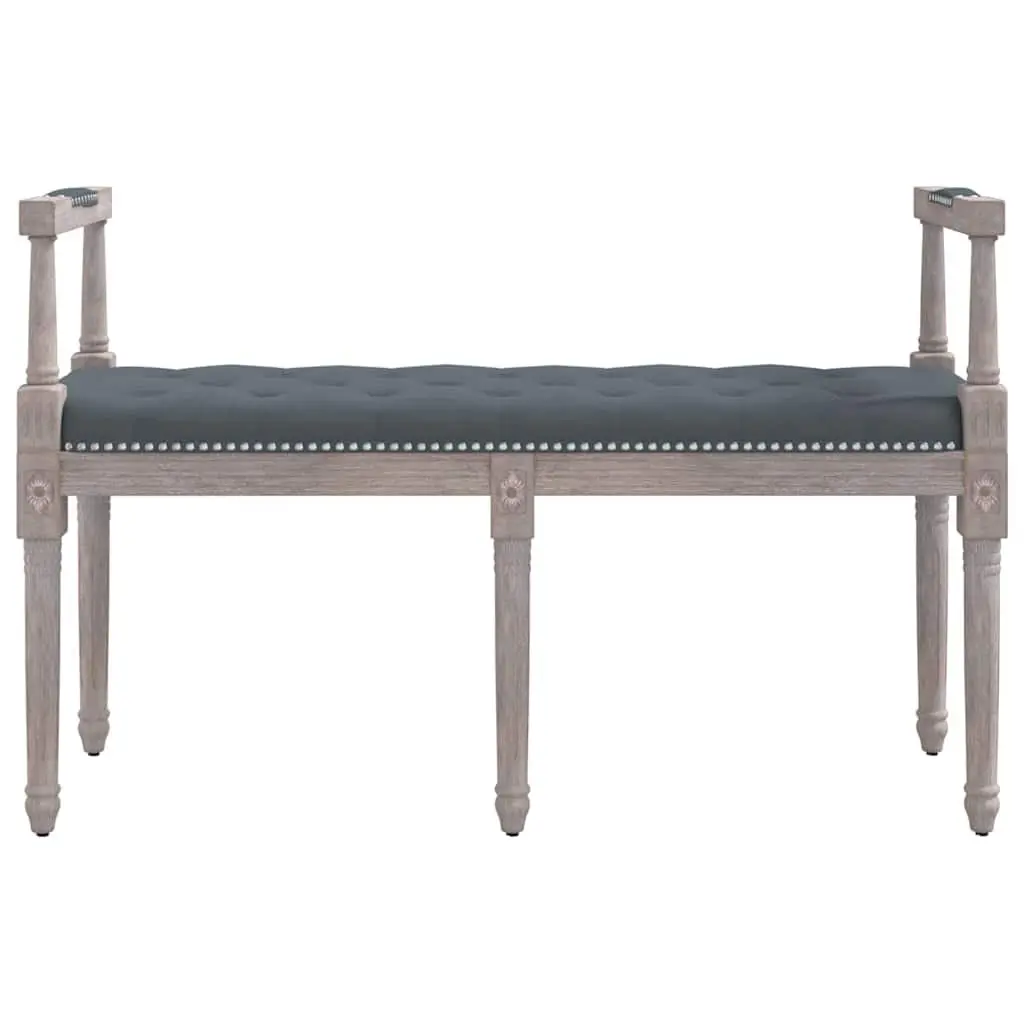 Bench Velvet Upholstery Grey Tufted Seat Wooden Legs Entryway Living Room