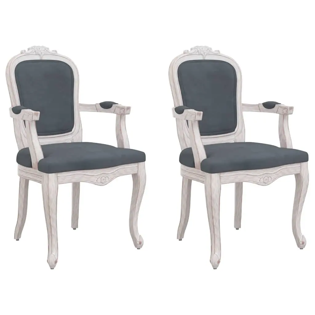Dining Chairs Set of 2 Grey Velvet Kitchen Room Seating Wooden Legs