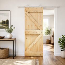 Sliding Door Solid Pine Wood Natural White 80 x 210 cm Modern Interior Room