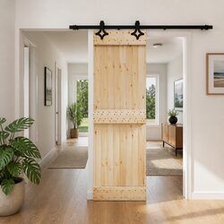 Sliding Door Natural Brown Solid Pine Wood 70x210cm Space-Saving Interior Room