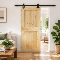 Sliding Door Solid Pine Wood Natural Brown 90 x 210 cm Modern Interior Room