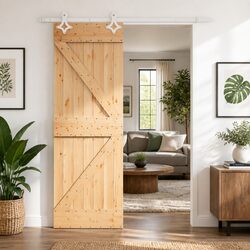 Sliding Door 70 x 210 cm in Solid Pine Wood with Steel Track
