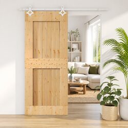 Sliding Door 90 x 210 cm Natural White Solid Pine Wood Space-Saving Interior