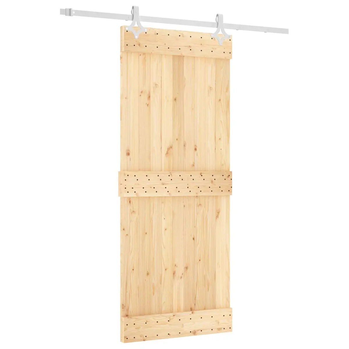 Pine Wood Sliding Door 85 x 210 cm Modern Natural White Room Divider Top Track System