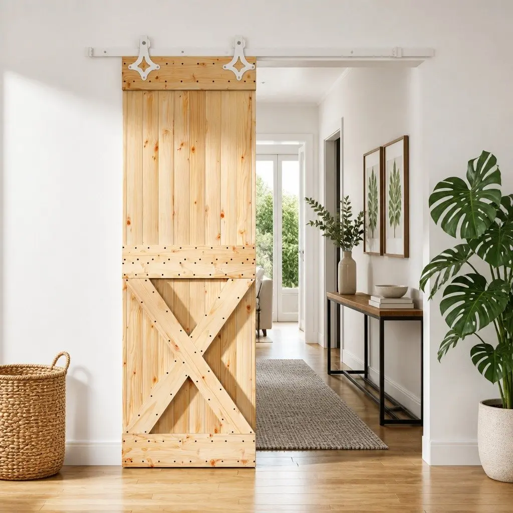 Sliding Door Natural Solid Pine Wood 70 x 210 cm Modern Interior Room