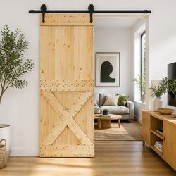 Sliding Door Solid Pine Wood Natural Modern Space-Saving Minimalist Design