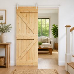Sliding Door Solid Pine Wood Natural White 85 x 210 cm Modern Interior Room