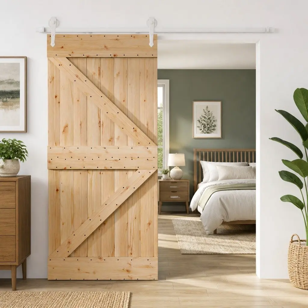 Sliding Door Pine Wood Natural White 90 x 210 cm Space-Saving Interior Room