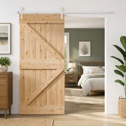 Sliding Door Pine Wood Natural White 90 x 210 cm Space-Saving Interior Room