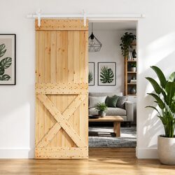 Sliding Door Solid Pine Wood Modern Room Divider Space-Saving Track System