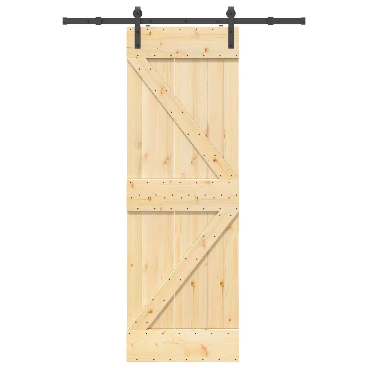 Sliding Door Natural Pine Wood Black Track Modern Design 70x210cm Space-Saving
