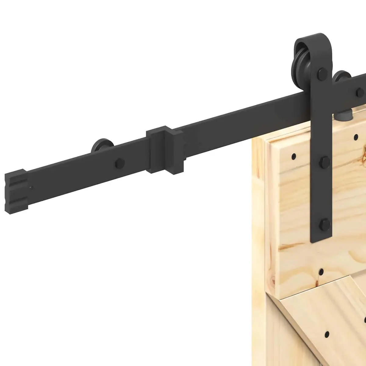 Sliding Door Natural Pine Wood Black Track Modern Design 70x210cm Space-Saving