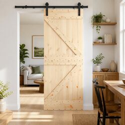 Sliding Door Specifications: Pine Wood & Black Steel Track