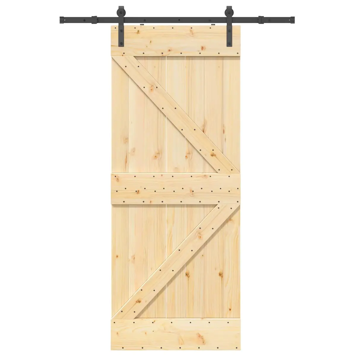 Sliding Door Natural Pine Wood Black Steel Track Space Saving Modern Interior