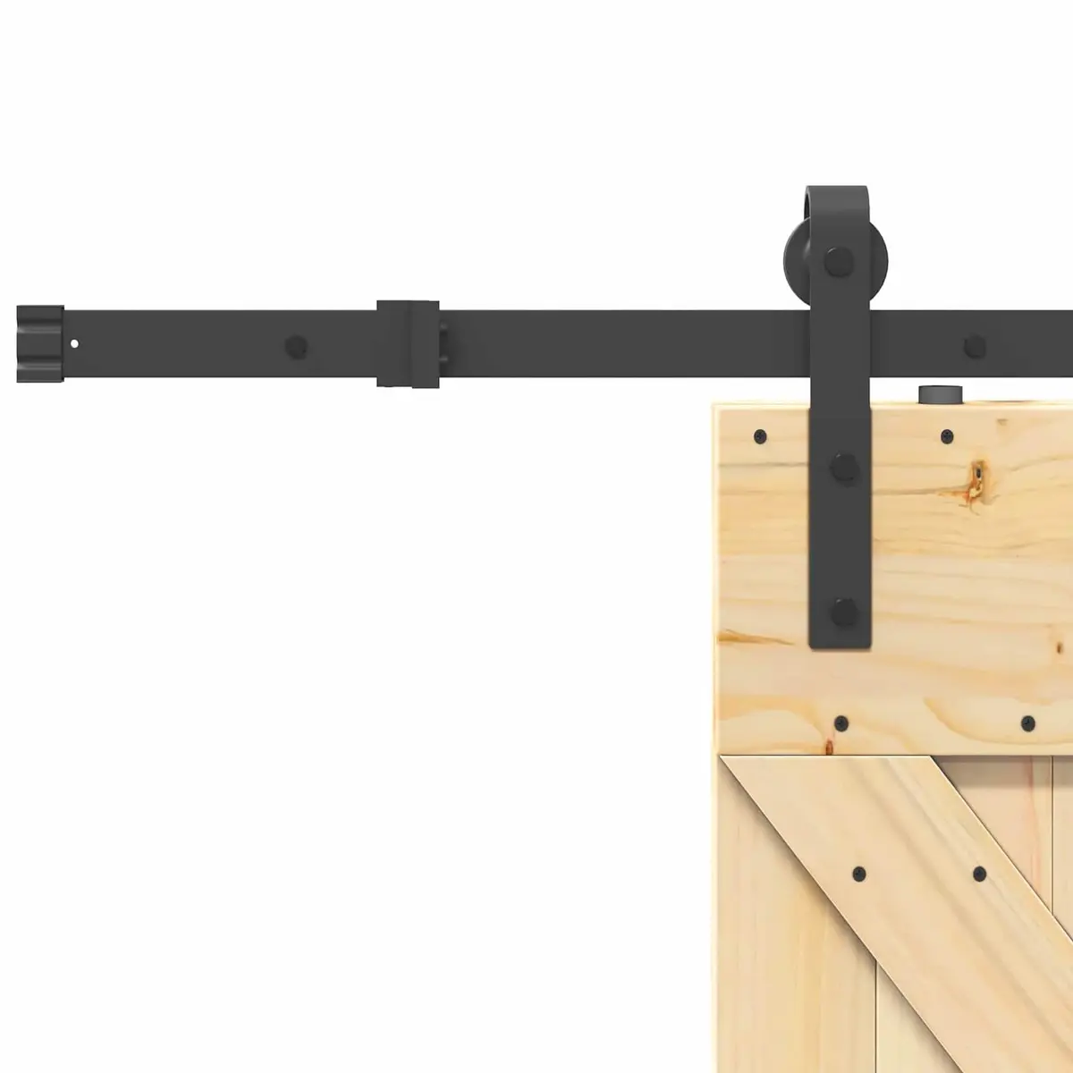 Sliding Door Natural Pine Wood Black Steel Track Space Saving Modern Interior