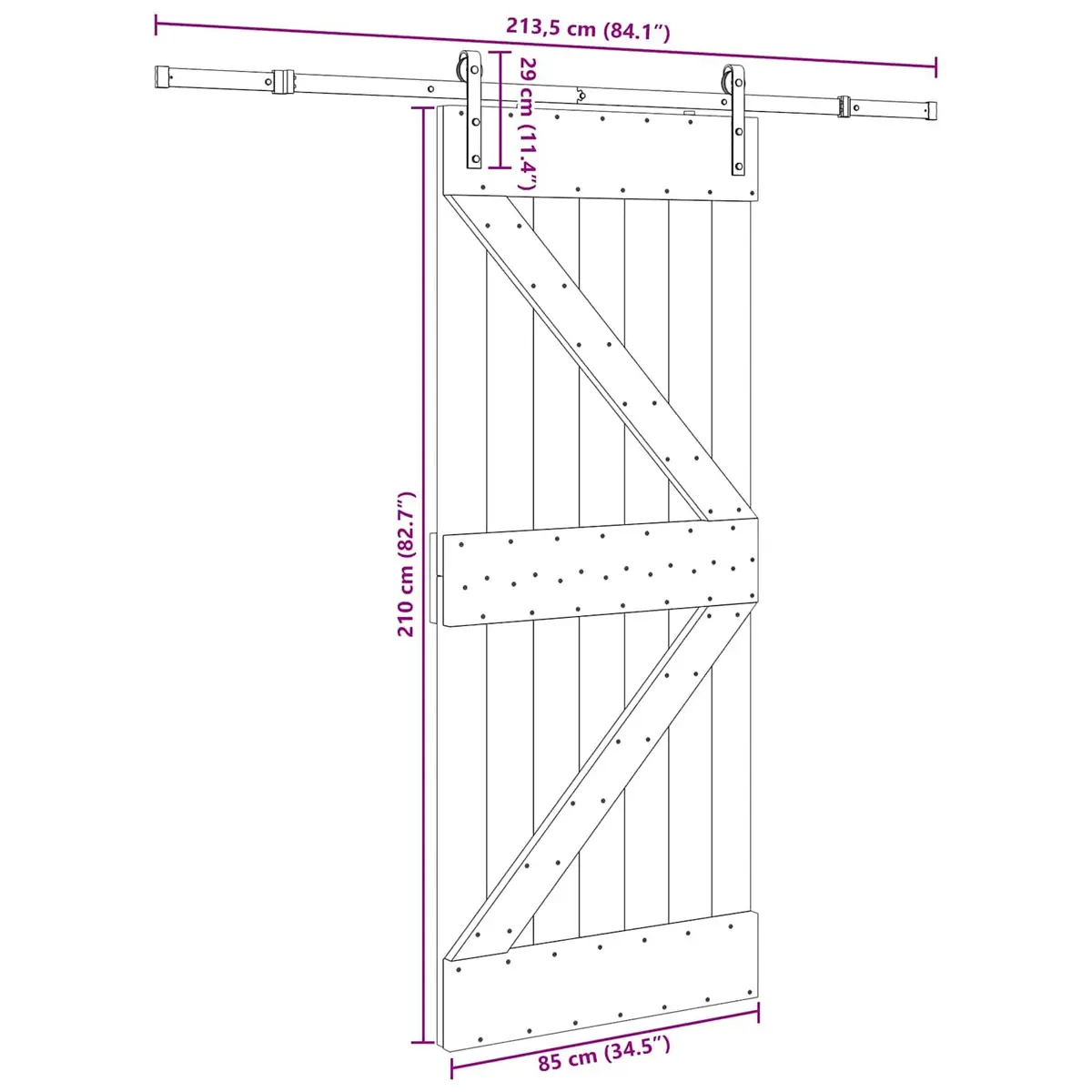 Sliding Door Modern Design Natural Pine Wood Black Frame 85 x 210 cm Space