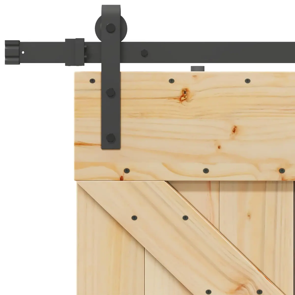 Sliding Door Room Divider 80 x 210 cm Pine Wood Black Track Space-Saving