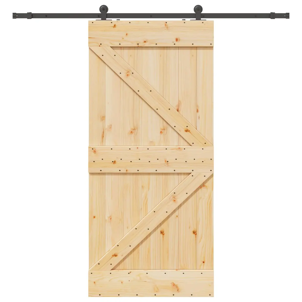 Sliding Door Interior Room Separation 100 cm x 210 cm Brown Pine Wood Powder-Coated Steel Track