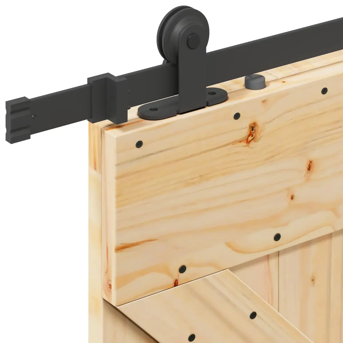 Sliding Door Interior Room Separation 100 cm x 210 cm Brown Pine Wood Powder-Coated Steel Track