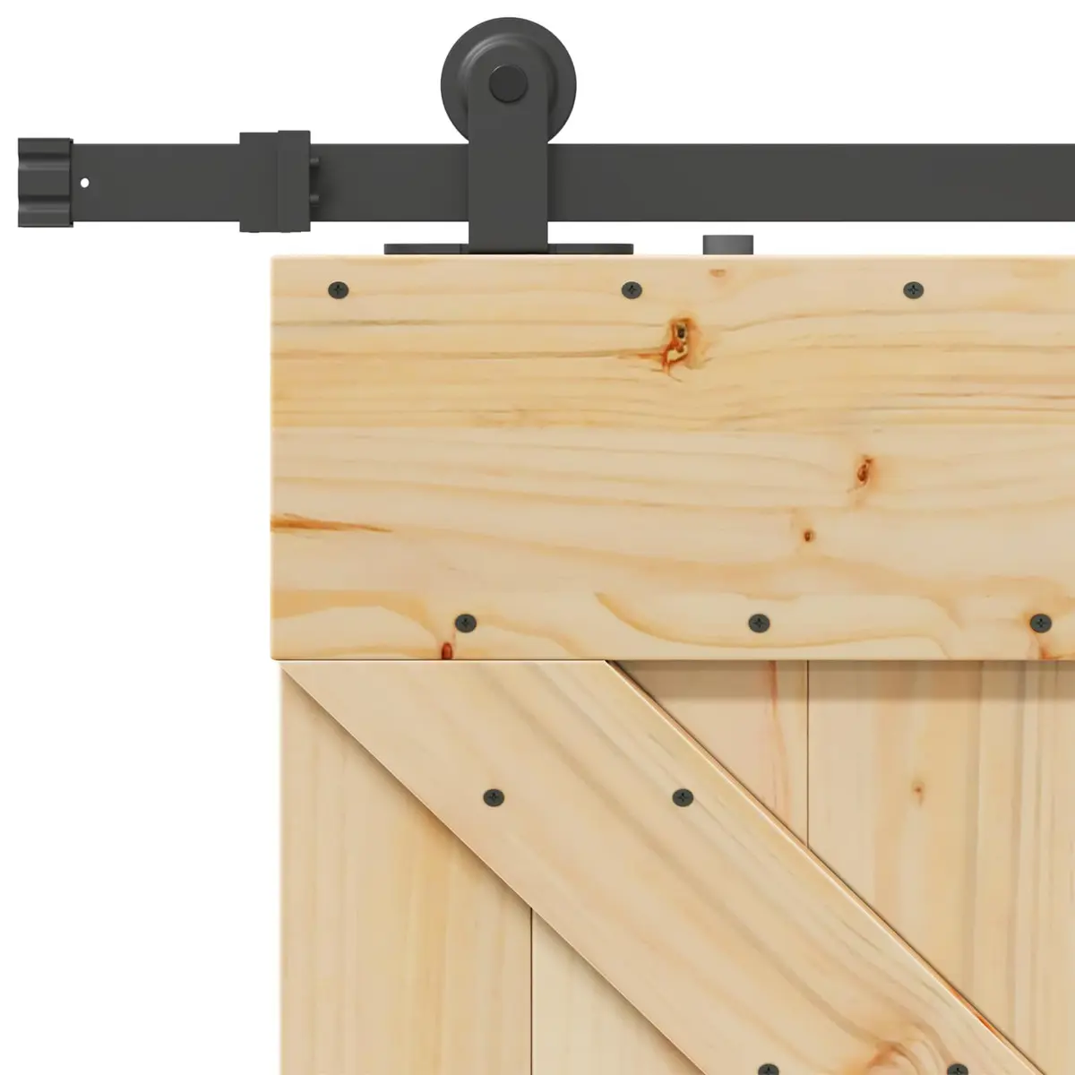 Sliding Door Interior Room Separation 100 cm x 210 cm Brown Pine Wood Powder-Coated Steel Track