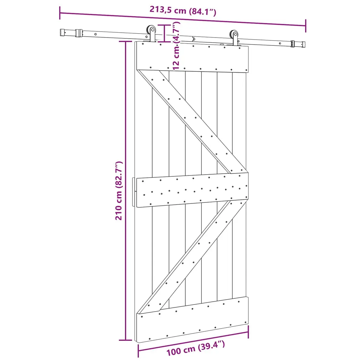 Sliding Door Interior Room Separation 100 cm x 210 cm Brown Pine Wood Powder-Coated Steel Track