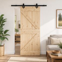 Sliding Door Dimensions: 85x210cm, Solid Pine and Steel