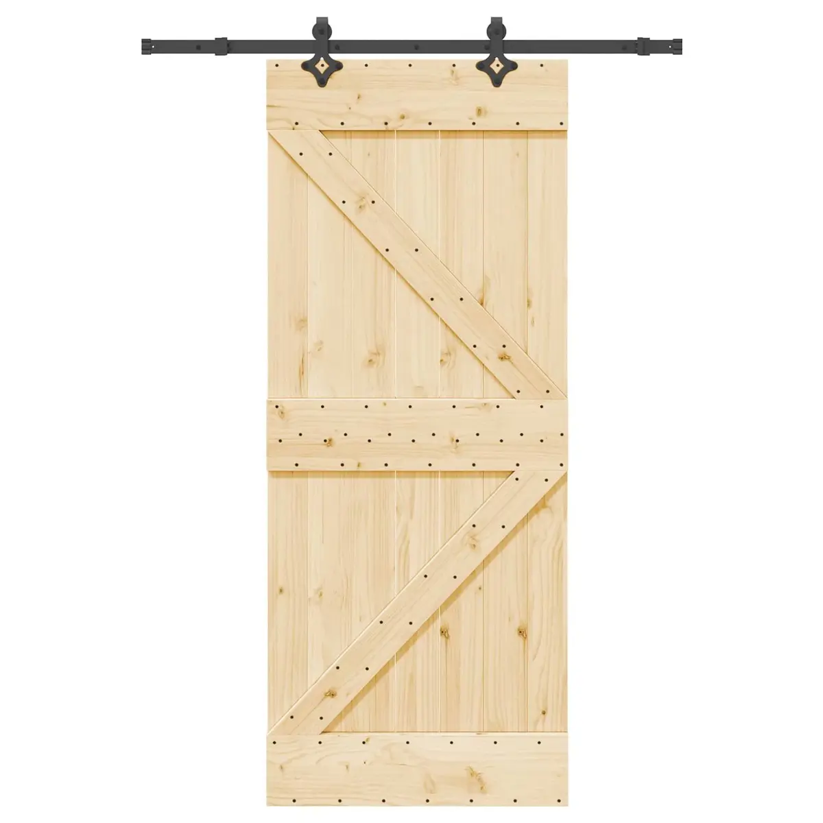 Sliding Door Natural Wood Pine Frame Steel Track Modern Room Divider 85x210cm