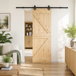 Sliding Door Specifications: 70x210cm Natural Pine, Black Steel Track