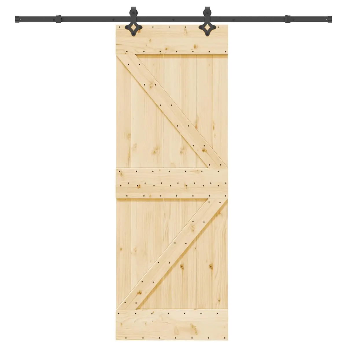 Sliding Door Interior 70x210cm Natural Pine Wood Black Steel Track