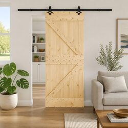Specifications of the Sliding Door: Natural Pine Wood and Black Track 85 x 210 cm