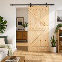 Sliding Door 80x210cm: Pine Wood and Steel Track