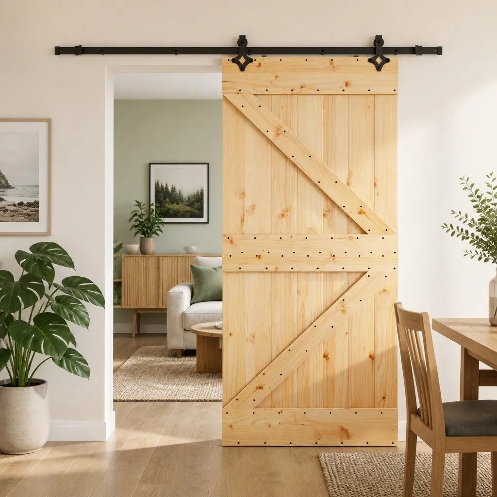 Sliding Door Room Divider 90x210cm Solid Pine Wood Black Track