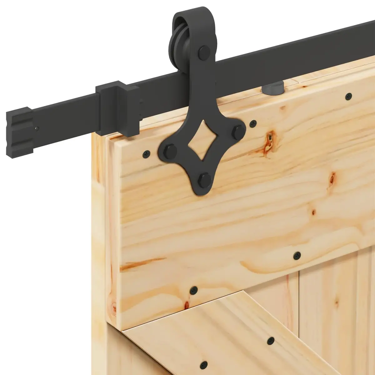 Sliding Door Room Divider 90x210cm Solid Pine Wood Black Track