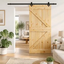 Pine Wood Sliding Door Black Track 100x210cm - Specifications Included