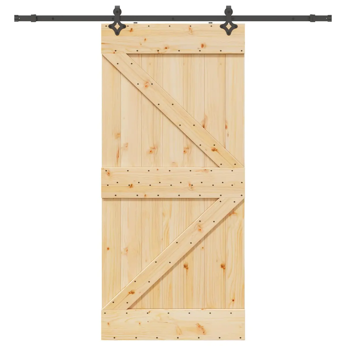 Room Divider Sliding Door Natural Pine Wood 100x210cm with Black Track