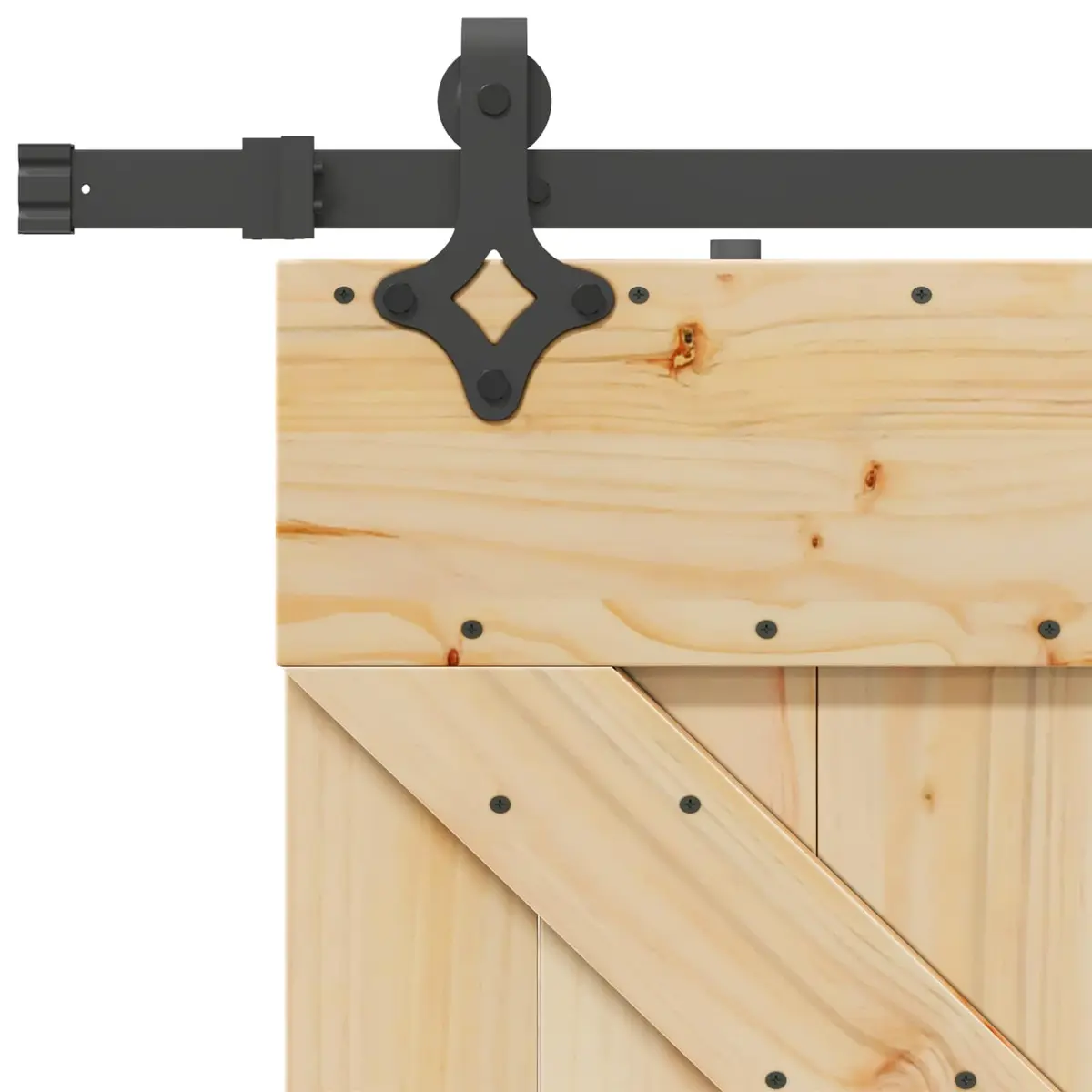 Room Divider Sliding Door Natural Pine Wood 100x210cm with Black Track