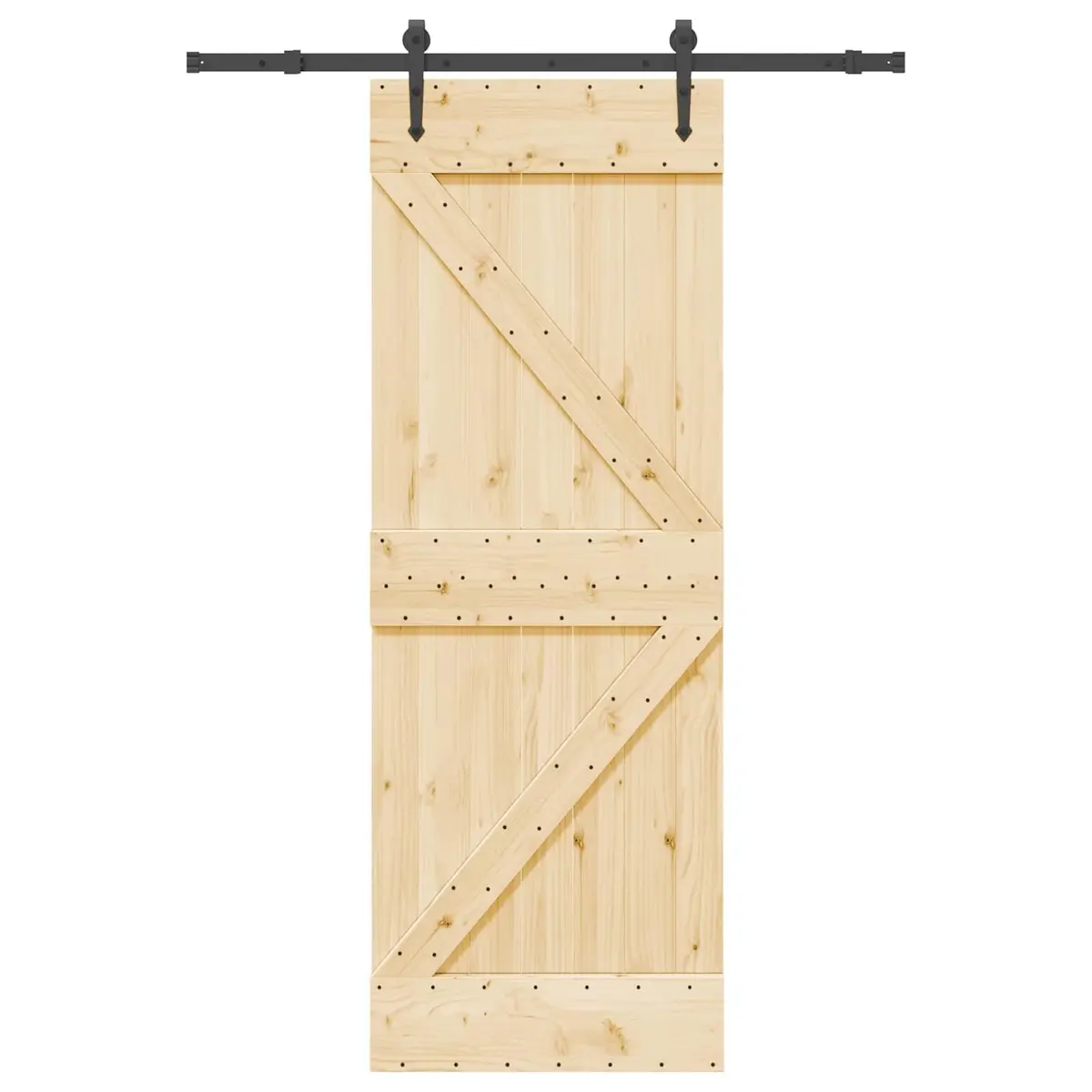 Room Divider Sliding Door 70x210cm Natural Pine Wood with Black Track Space Saving