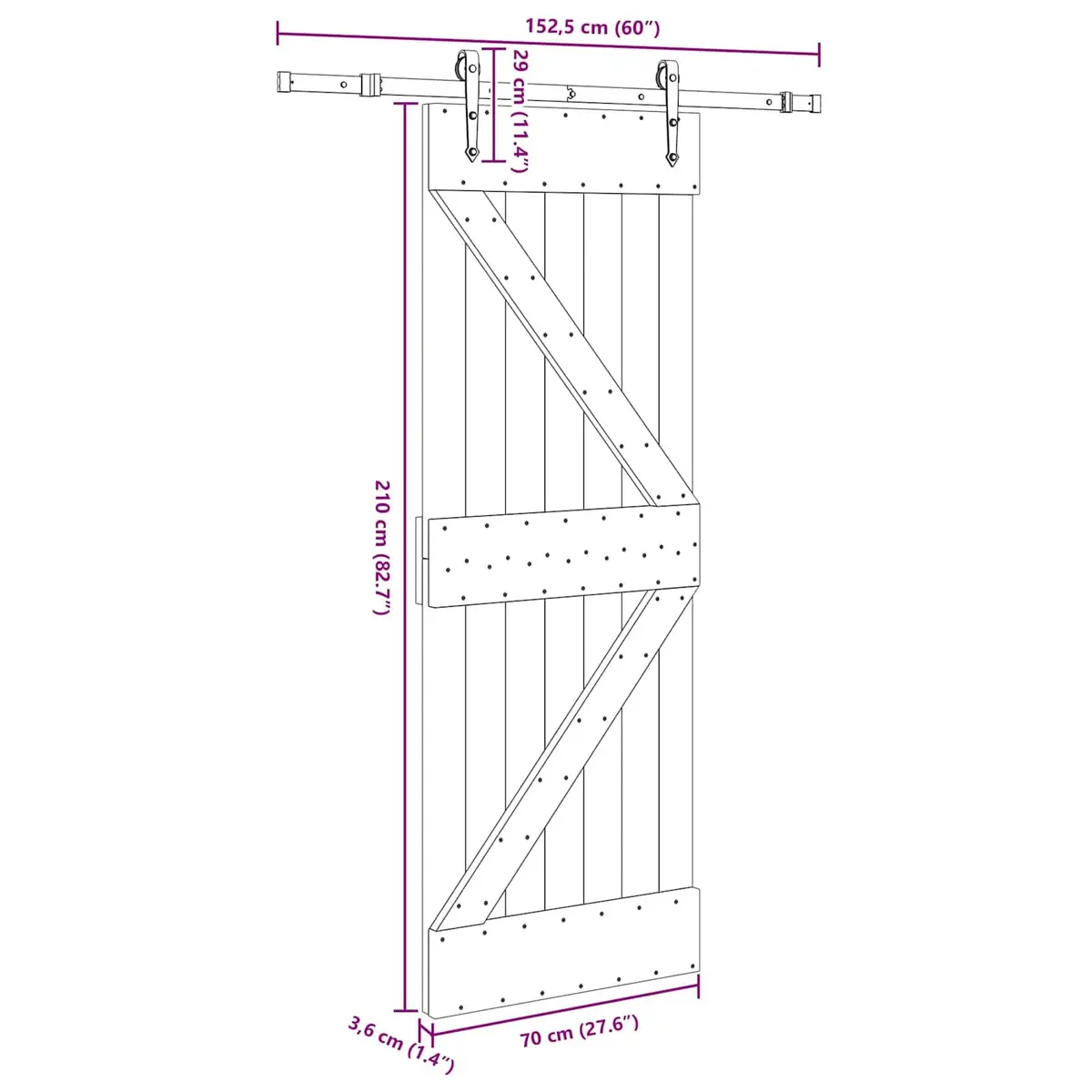 Room Divider Sliding Door 70x210cm Natural Pine Wood with Black Track Space Saving
