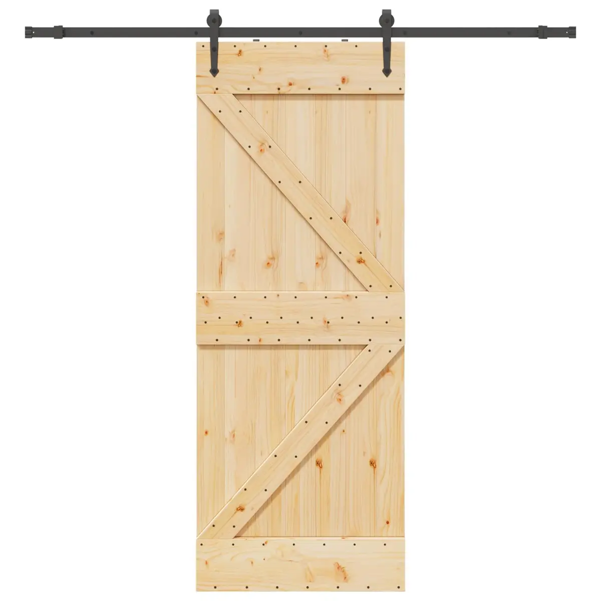 Sliding Door Natural Pine Wood Black Track 80x210cm Modern Room Divider