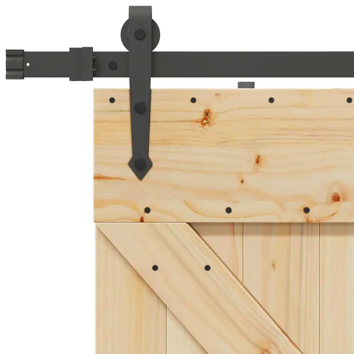 Sliding Door Natural Pine Wood Black Track 80x210cm Modern Room Divider
