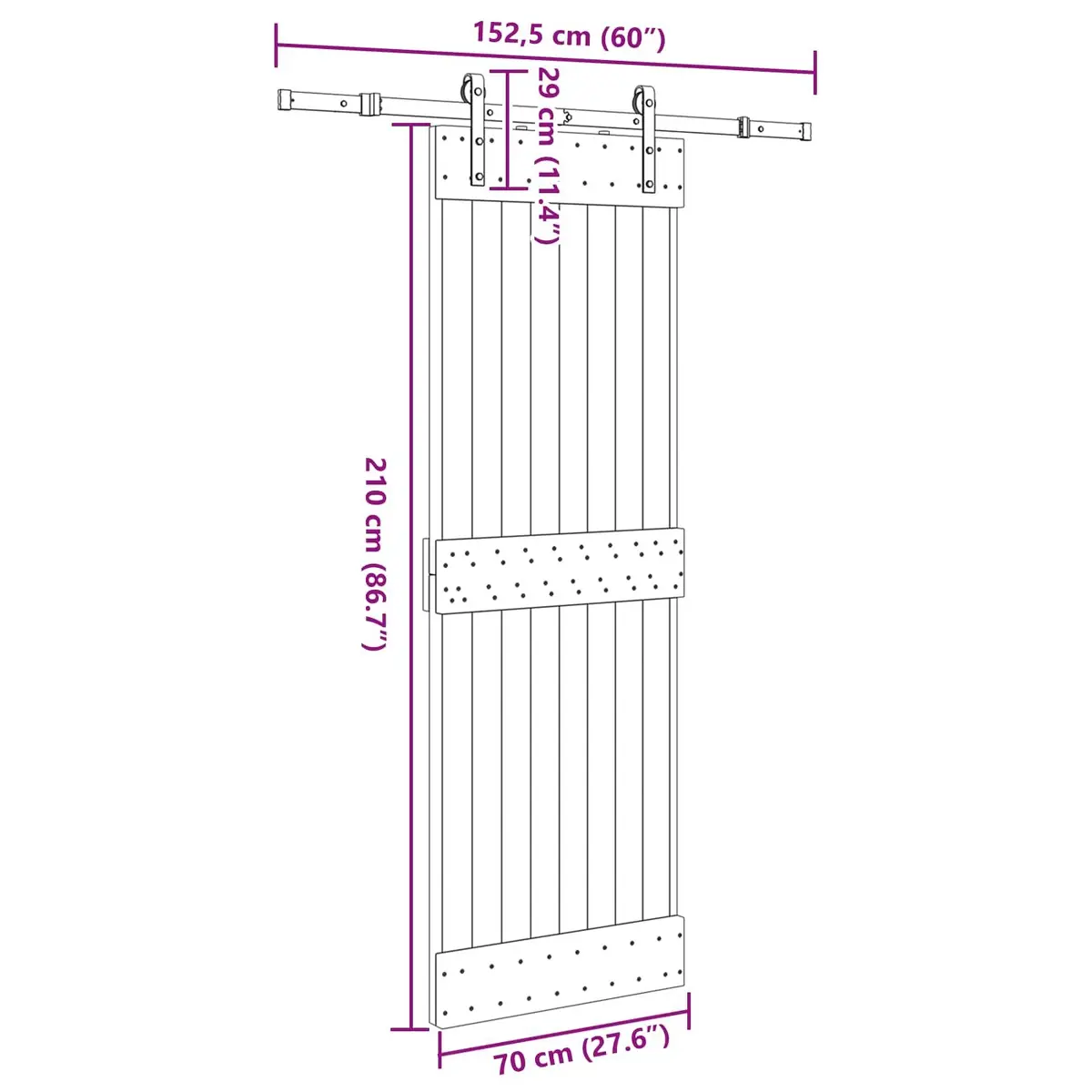 Sliding Door Natural Pine Wood Black Steel Track Modern Space-Saving 70x210cm