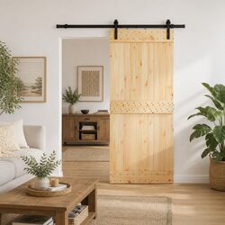 Sliding Door Natural Pine Wood Black Frame Modern Minimalist Space-Saving