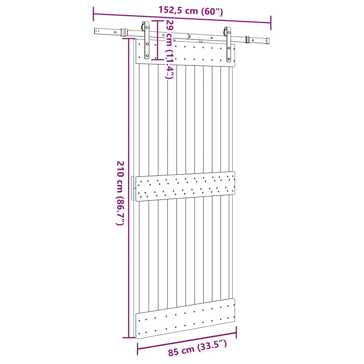 Sliding Door Pine Wood Black Frame Modern Minimalist 85cm x 210cm