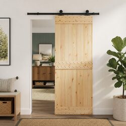 Sliding Door Divider: Pine Wood & Steel - 80x210 cm
