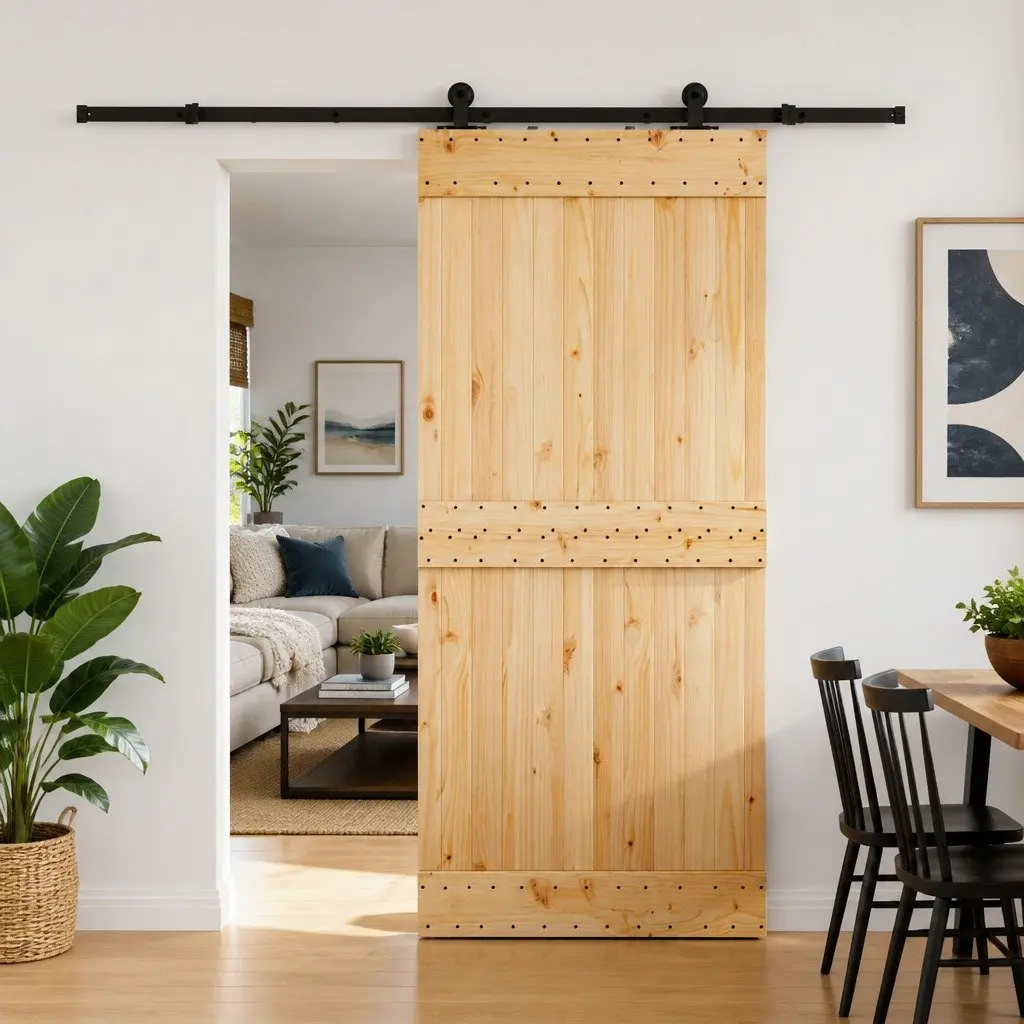 Sliding Door Room Divider Natural Brown Black 90x210cm